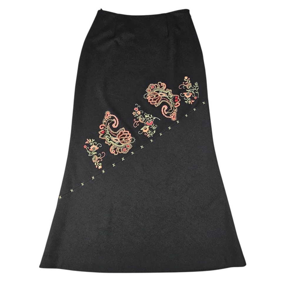 Harold's‎ Maxi Skirt Womens Sz 8 A Line Long Paisley Embriodered Lined Zip Black